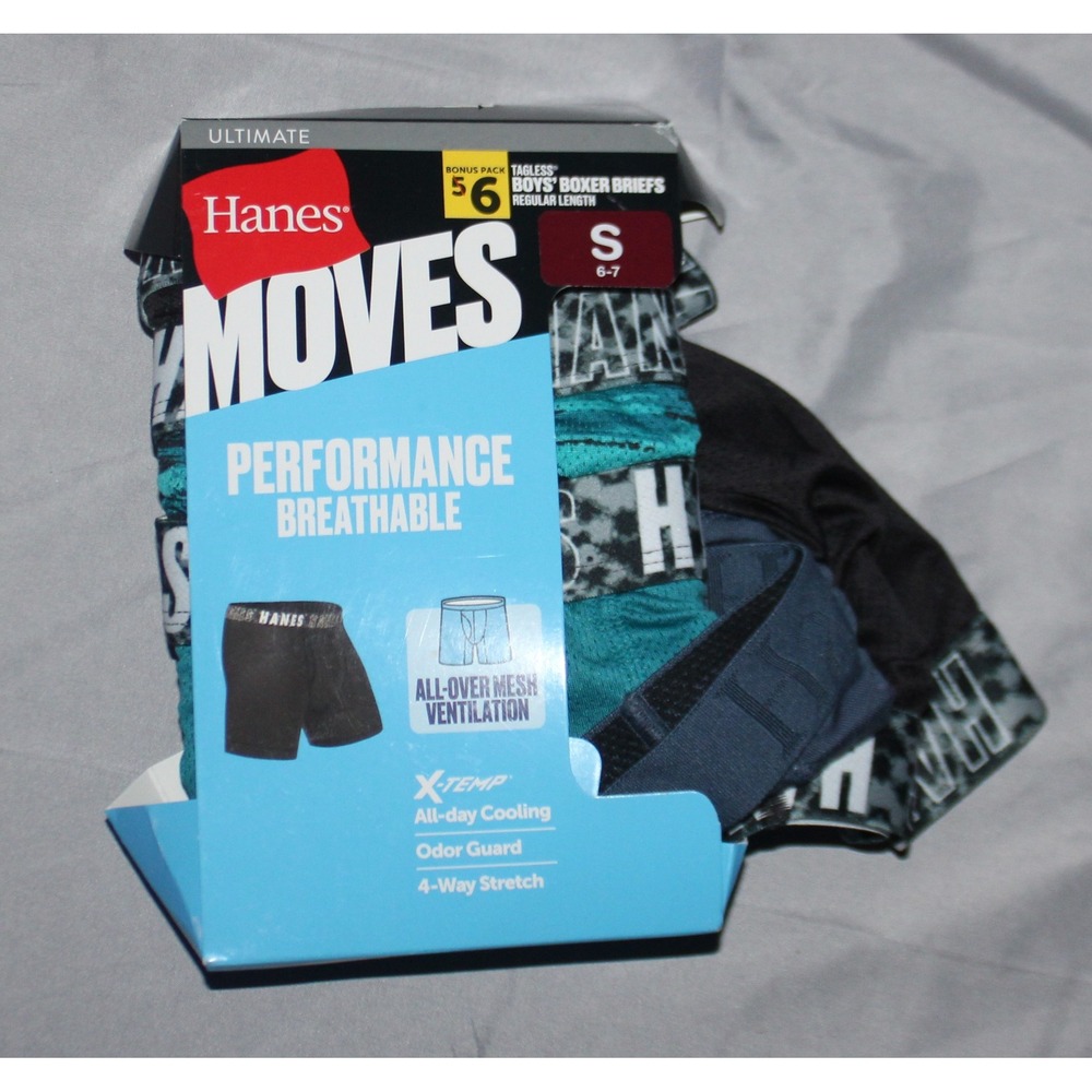 Boys Hanes Moves performance X-temp boxer briefs size S 6-7 5 pack